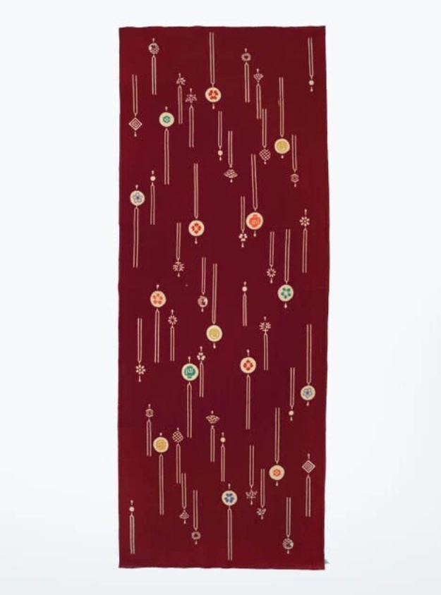 Tenugui, hand-dyed Japanese cotton fabric "Kanzashi , Hair Stick) Blue/Dark Red " For tapestry, door curtains and cover