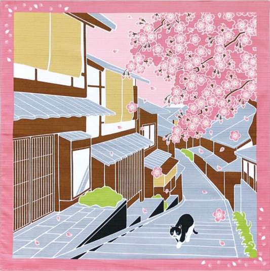 20" Small Size Cat Furoshiki: "Cherry Blossom" Japanese durable cotton fabric/cloth for tapestry, cover and wrapping