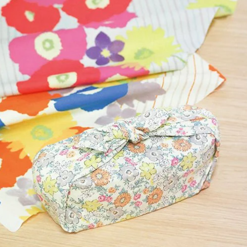 27.5" Furoshiki "Flower Mini Bouquet" Gray,- Japanese cotton fabric, square cloth for table cloth and wrapping