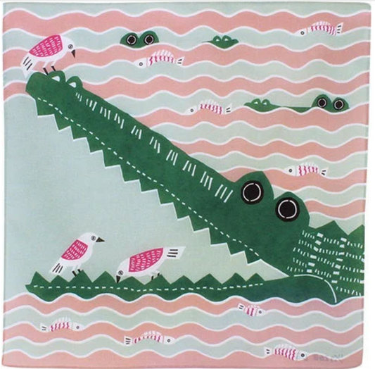 20" Crocodile and Birds Kata Kata Furoshiki - Pink: Japanese square cotton fabric/cloth for tapestry, cover and gift wrapping