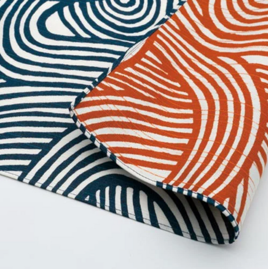 19" Small Size Double Sided Cloth "Reversible Furoshiki", Navy Blue/Orange, Japanese cotton fabric/cloth for wrapping etc