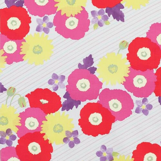 18" Furoshiki: Flower Stripes, durable cotton square fabric/cloth