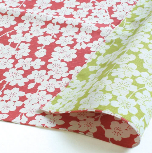 19" Small Size Double Sided Cloth "Reversible Furoshiki", Cherry Red/Light Green, Japanese durable cotton fabric for wrapping etc