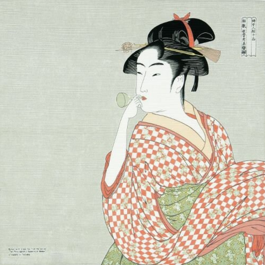 19" Small Size Furoshiki: "Ukiyoe - Young Woman", Japanese durable cotton fabric/cloth for tapestry, cover and wrapping