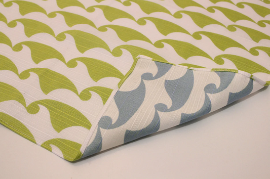 19"x19" Small Size Double Sided Cloth "Reversible Furoshiki": Wave-Light Green/Blue, Japanese durable square cotton fabric