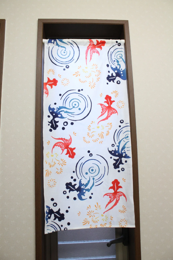 Tenugui, traditional hand-dyed cotton fabric "Golden fish White"  Great for interior, tapestry, banner and gift