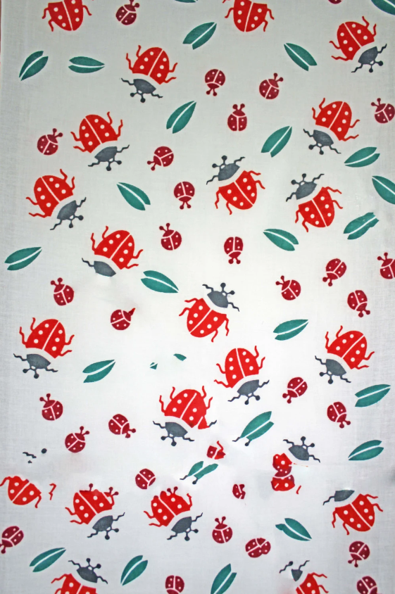 Tenugui, traditional hand-dyed cotton fabric "Lady Bugs" dyed by Japanese craftsman. Great for interior, tapestry, banner and gift