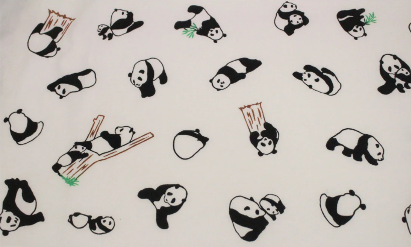 Traditional hand-dyed cotton fabric "Kawaii Panda" for interior, door curtains, wrapping, tapestry, banner, tapestry and gift