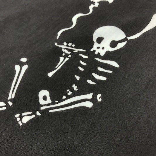 Tenugui, hand-dyed cotton fabric "Smoking Skelton" (RT-002) for interior, wrapping, tapestry, banner and gift