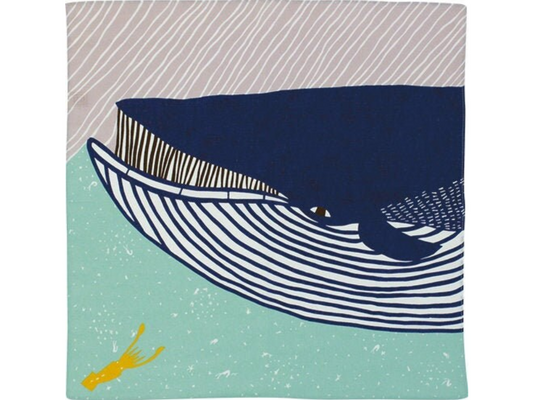 20" Furoshiki Whale - Blue/Pink: Japanese square cotton fabric/cloth for tapestry, cover and gift wrapping